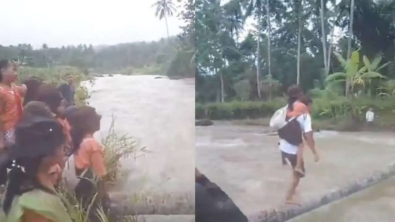 Viral Pemuda di Nias Bantu Anak SD Seberangi Sungai agar Bisa Sekolah Ini Viral