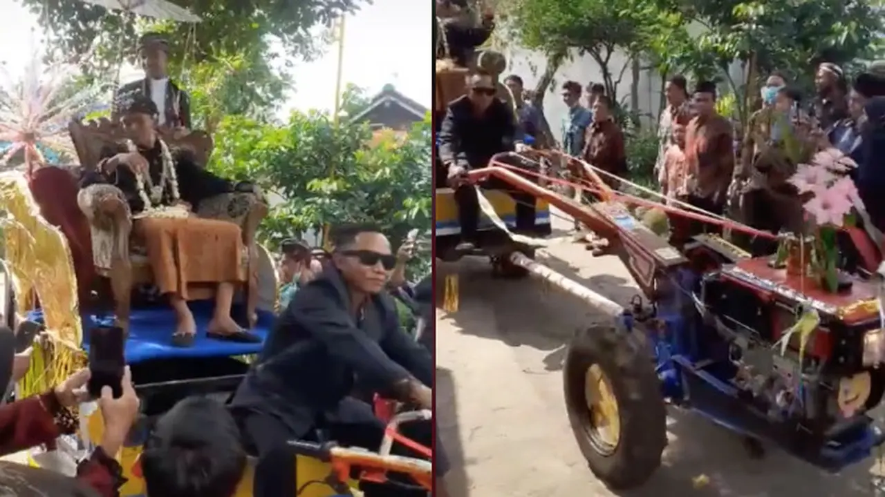 Viral Pengantin Pria Diarak Pakai Traktor Keliling Kampung, Bak Raja Sehari