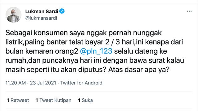 Cuitan Lukman Sardi. (Foto: Dok. Twitter @lukmansardi)