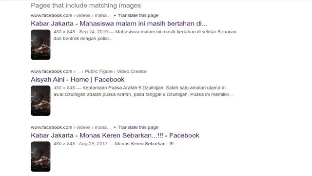 Gambar Tangkapan layar Penelusuran Foto dengan Google Reverse Image.