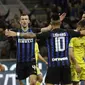 Gelandang Inter Milan Ivan Perisic merayakan golnya ke gawang Chievo pada pekan ke-36 Liga Italia di Giuseppe Meazza, Selasa (14/5/2019) dini hari WIB. Inter menang 2-0.(AP Photo/Luca Bruno)