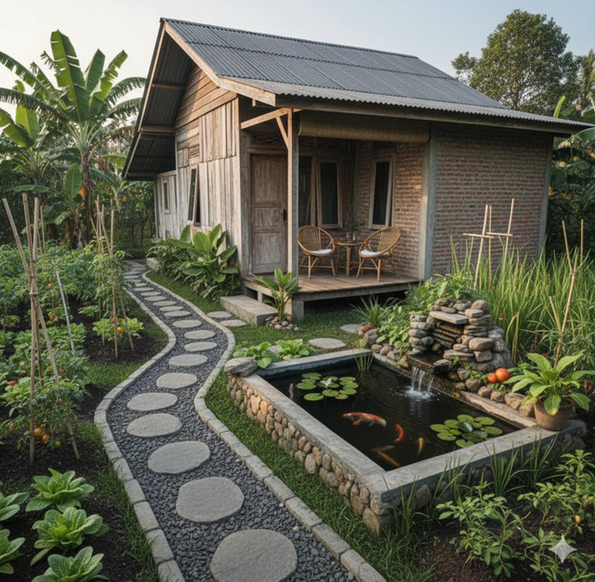 7 Model Rumah Mungil dengan Kebun, Teras dan Kolam Ikan Mini, Sederhana Tapi Asri