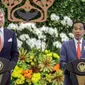 Presiden Joko Widodo (kanan) dan Raja Belanda Willem Alexander menyampaikan keterangan bersama di Istana Bogor, Jawa Barat, Selasa (10/3/2020). Raja dan Ratu Belanda mengunjungi Indonesia untuk peningkatan kerja sama bilateral bidang ekonomi dan sumber daya manusia. (Liputan6.com/Faizal Fanani)