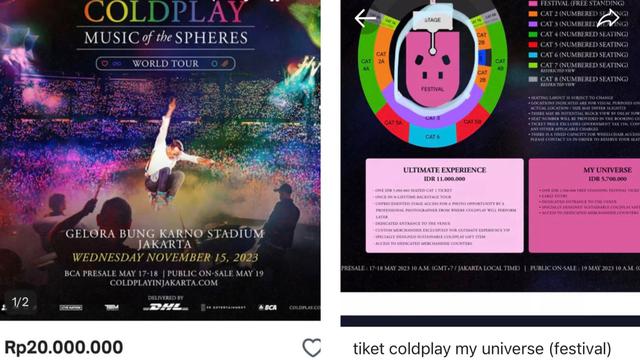 Harga tiket konser Coldplay dari para calo di marketplace