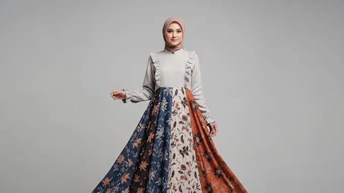 Dress Linen Batik Ruffle Feminim