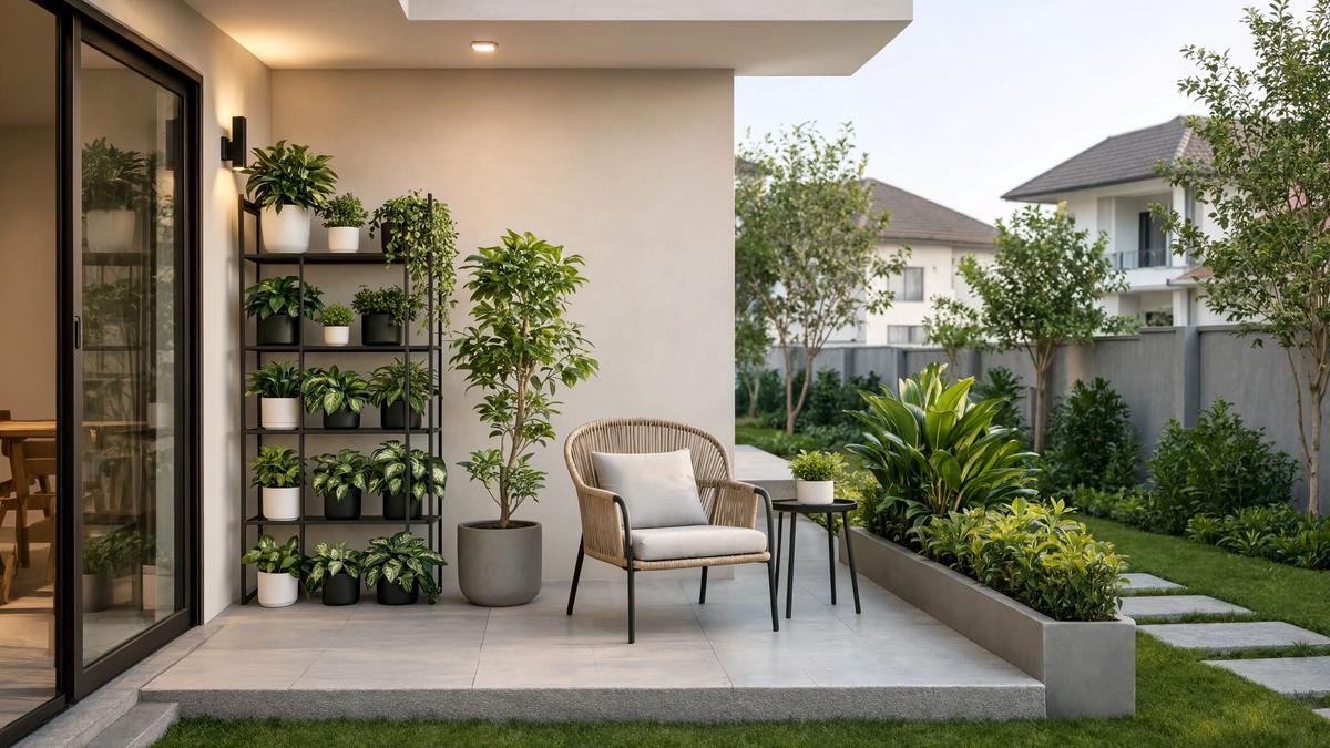 10 Inspirasi Model Teras Rumah dengan Rak Tanaman dan Kursi Santai yang Asri dan Nyaman