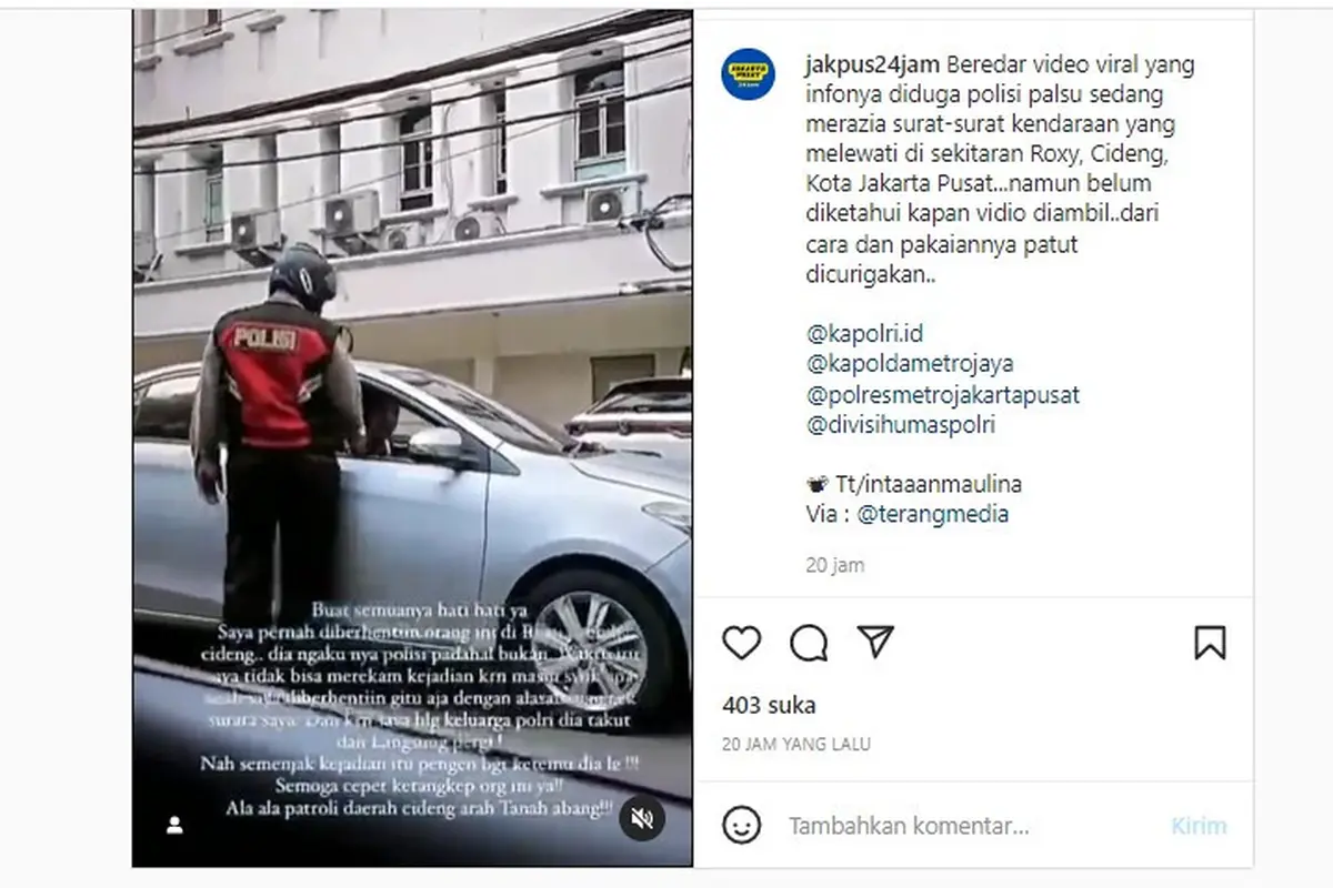 Video viral polisi gadungan di Roxy Cideng Jakpus