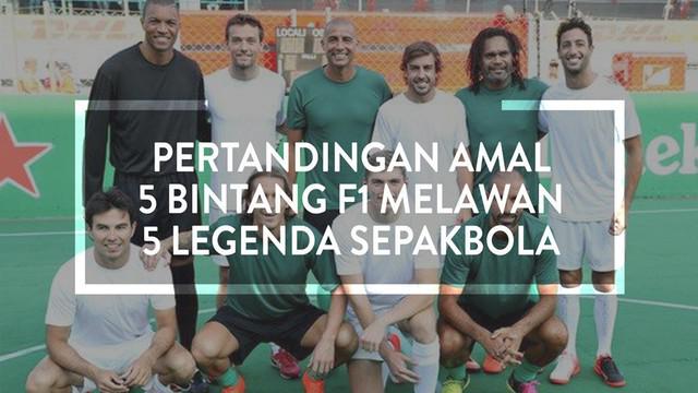 Video pertandingan sepak bola amal antara 5 bintang F1 melawan 5 legenda sepak bola dunia di Sirkuit Monza, Italia.