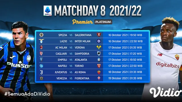 Jadwal dan  Live Streaming Liga Italia Serie A 2021/2022 Matchday 8 di Vidio Pekan Ini