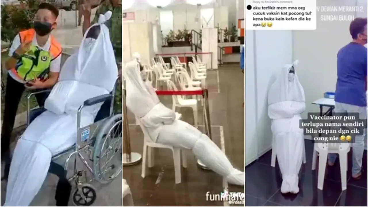 Teriak Saat Disuntik, Pocong Jadi-jadian Ini Bikin Heboh Pusat Vaksinasi