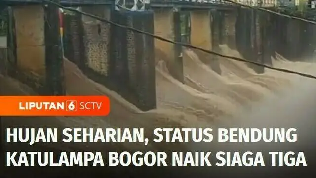 Hujan deras yang mengguyur kawasan Bogor membuat status Bendung Katulampa naik pada level siaga tiga. Warga yang tinggal di bantaran sungai pun diimbau mewaspadai terjadinya banjir.