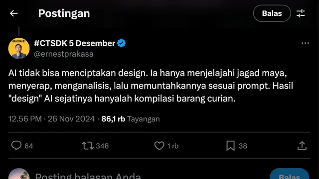 Cuitan Ernest Prakasa. (Foto: Dok. Twitter @ernestprakasa)