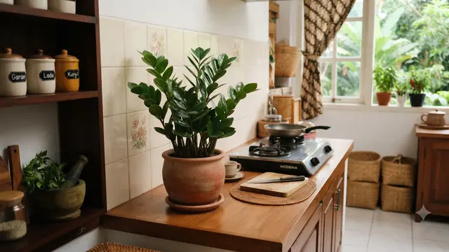 Tanaman hias yang tidak mudah layu meski dekat area memasak dan bikin Bunda tidak setress saat di dapur model ZZ Plant