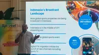 Peter F Gontha, pengusaha yang ditunjuk menjadi mitra internasional SPORTEL Monaco untuk menggelar SPORTEL Rendez-vouz di Bali, memberikan presentasi mengenai pelaksanaan pameran dan pertemuan olahraga internasional yang akan digelar pada 23-24 Februari 2023. (Ist)