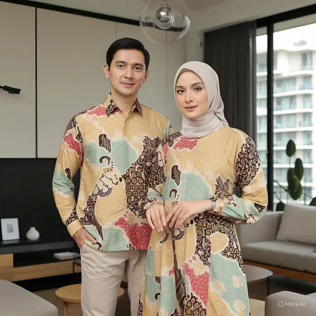 Gamis Batik Sarimbit Kombinasi Polos untuk Pasangan