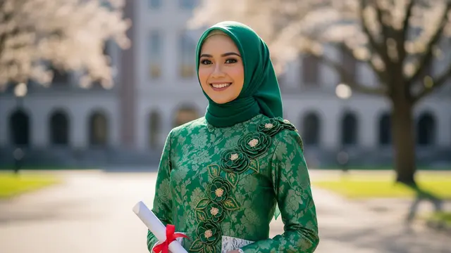 Model Gamis Midi Kombinasi Brokat untuk Wisuda