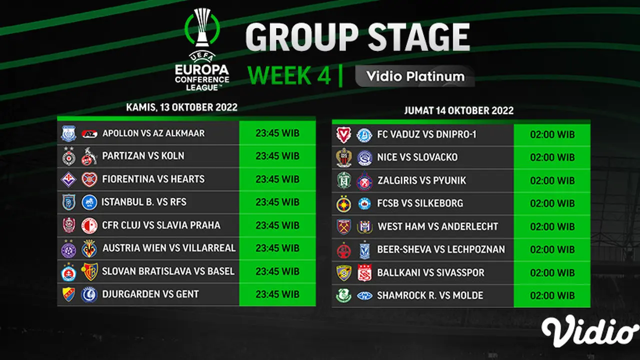 Dapatkan Link Live Streaming Liga Konferensi Eropa Week 4 di Vidio Mulai 13 sampai 14 Oktober