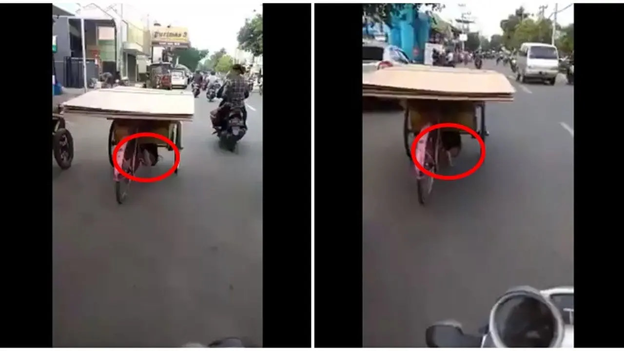 Bawa Becak Dengan Cara Tak Terduga, Pengemudi Ini Bikin Pengendara Lain Kaget