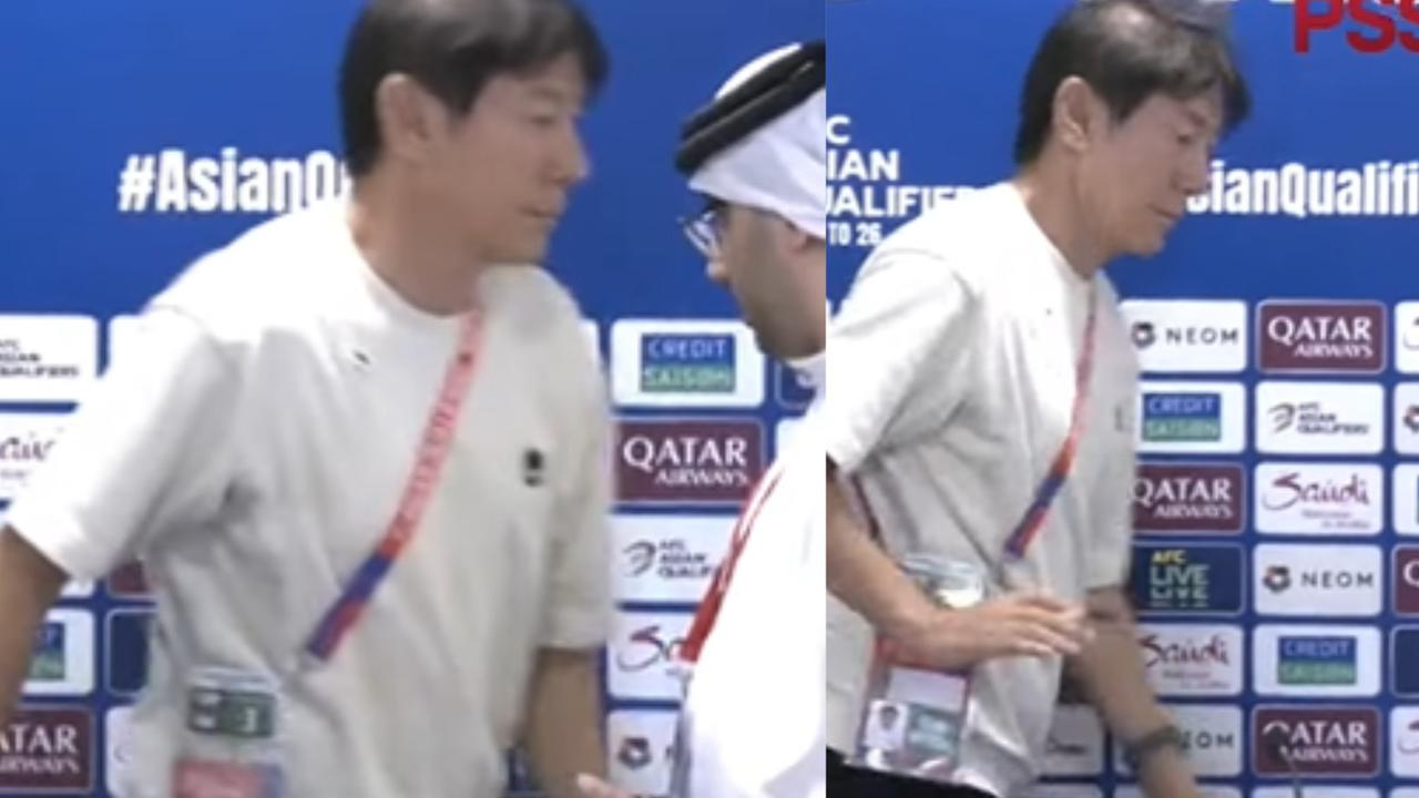 Shin Tae-Yong Tolak Jabat Tangan Panpel Bahrain Saat Konferensi Pers Usai Kemenangan 'Dirampok' Bahrain