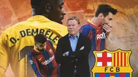 Barcelona - Ilustrasi Ronald Koeman dan bintang-bintang Barcelona manyun (Bola.com/Adreanus Titus)