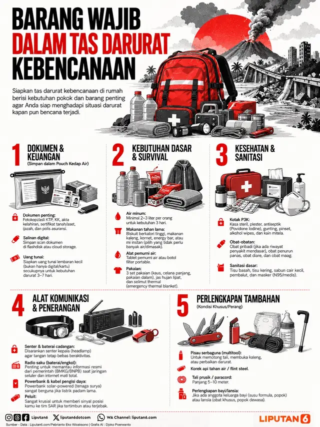Infografis: Barang Wajib Dalam Tas Darurat Kebencanaan.