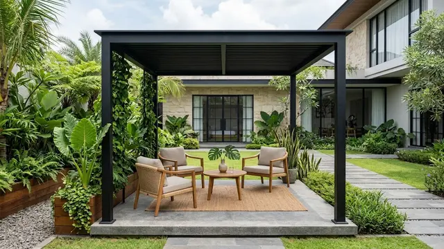 Gazebo Besi Hitam Bergaya Modern