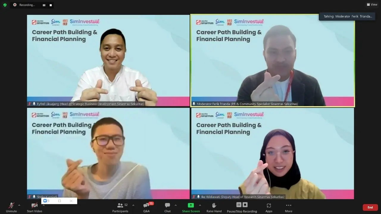 Sinarmas Sekuritas bekerjasama dengan HRD Bacot menyelenggarakan webinar bertajuk “Career Path Building and Financial Planning.