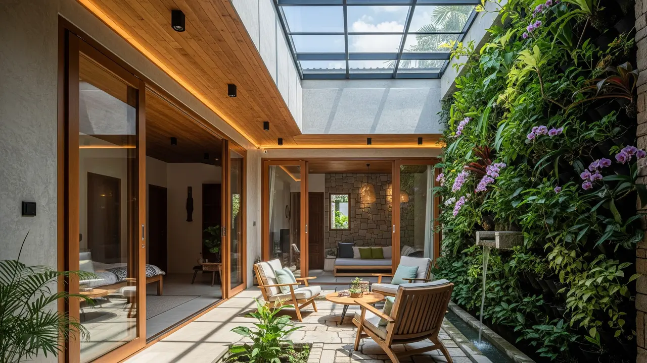 Model Rumah Skylight Atrium dengan Taman Vertikal Indoor