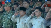Presiden Prabowo Subianto dan Wakil Presiden Gibran Rakabuming Raka menghadiri Upacara Gelar Pasukan Operasional dan Kehormatan Militer,&nbsp;Minggu (10/8/2025). (Tangkapan Layar&nbsp;YouTube Sekretariat Presiden)