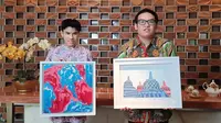 Dua seniman neurodivergent muda dengan autisme yakni Abhyasa Adhi Pradhanika dan Rafy Rasyad menunjukkan karya seni mereka di Jakarta (05/04/2023). (Liputan6.com/HO)
