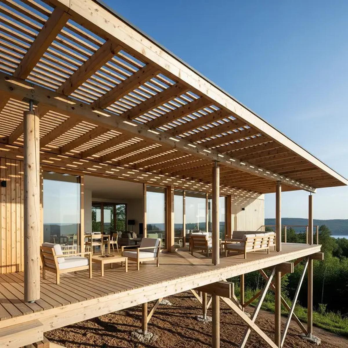 7 Model Teras Rumah Ala Skandinavia dengan Atap Kayu Terbuka yang Natural
