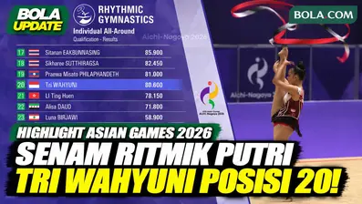Highlight penampilan Tri Wahyuni pada nomor individual all-around senam ritmik putri Asian Games Aichi-Nagoya 2026. Tri Wahyuni mencatatkan skor 80,600 dan menempati posisi ke-20 dalam klasemen kualifikasi.