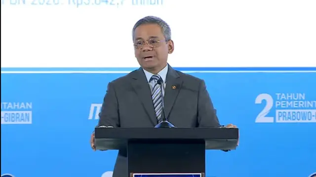 Menteri Keuangan Suahasil Nazara di Grand Ballroom Kempinski, Jakarta, Kamis (8/10/2026). (Liputan6.com/Arief)