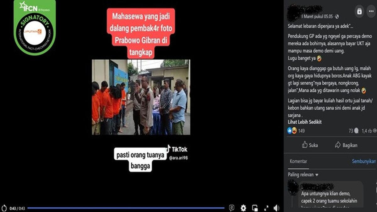 Cek Fakta: Tidak Benar dalam Video ini Sejumlah Mahasiswa Ditangkap Usai Bakar Foto Prabowo-Gibran