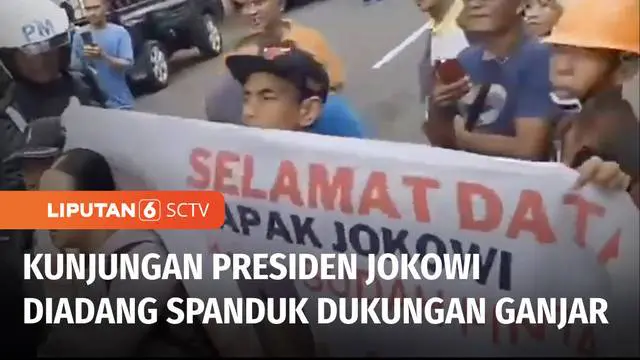 Presiden Joko Widodo menghadiri acara peresmian jalan non nasional di Gunungkidul, DIY. Kunjungan kerja Jokowi diwarnai kisruh saat seorang warga membentangkan spanduk dukungan terhadap Capres Ganjar Pranowo di depan rombongan mobil presiden.