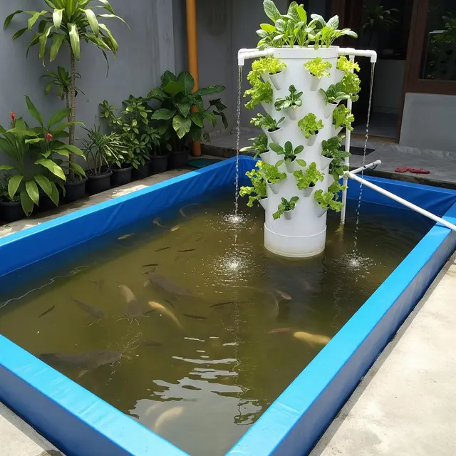 Desain Kolam Lele Terpal dengan Kebun Sayur Vertikal di Lahan 2x3 Meter