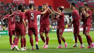 Timnas Portugal merayakan golnya ke gawang Timnas Nigeria di laga uji coba di Estadio Dr. Magalhaes Pessoa, Leiria, Portugal, Kamis (11/06/2026) dini hari WIB. (AP Photo/Armando Franca)
