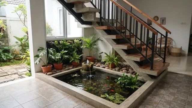 Kolam Ikan di Bawah Bangunan Tangga