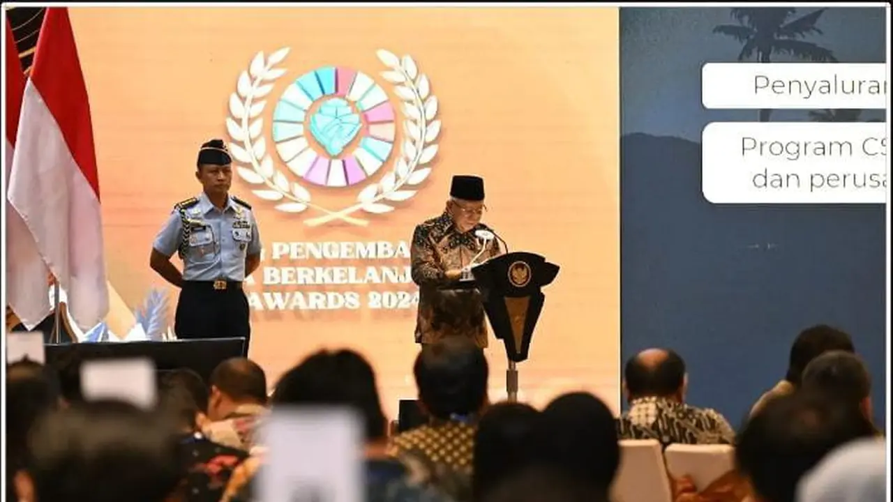 Wakil presiden Ma’ruf Amin dalam acara ‘CSR dan Pengembangan Desa Keberlanjutan Awards 2024’ yang digelar di The Westin Hotel, Rasuna Said, Jakarta, Selasa (7/5) (Istimewa)