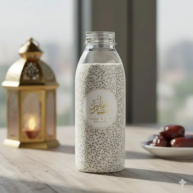 Puding Susu Kurma Chia Seed dalam Botol Slim (Gemini AI)