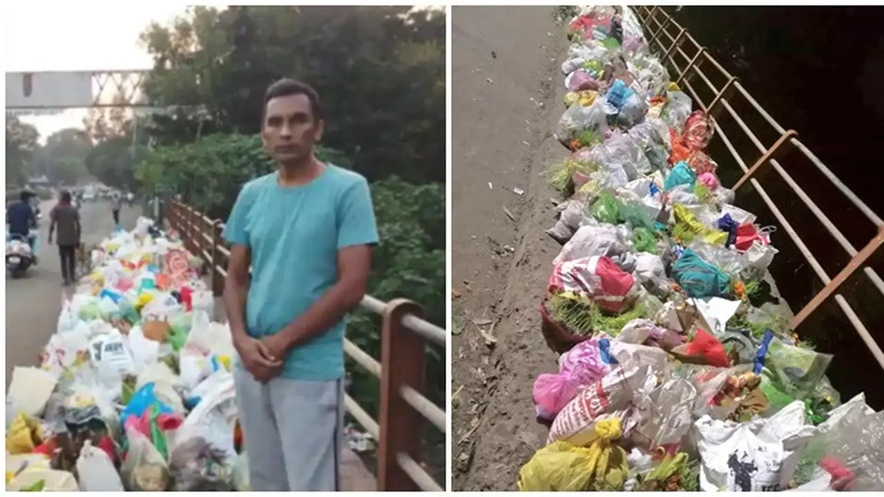 Agar Tak Ada yang Buang Sampah Sembarangan, Pria Ini Berdiri di Jembatan Seharian