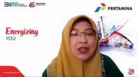 VP Corporate Communication PT Pertamina (Persero) Fajriyah Usman, dalam konferensi pers soal pasokan BBM usai erupsi Gunung Semeru, Minggu (5/12/2021).