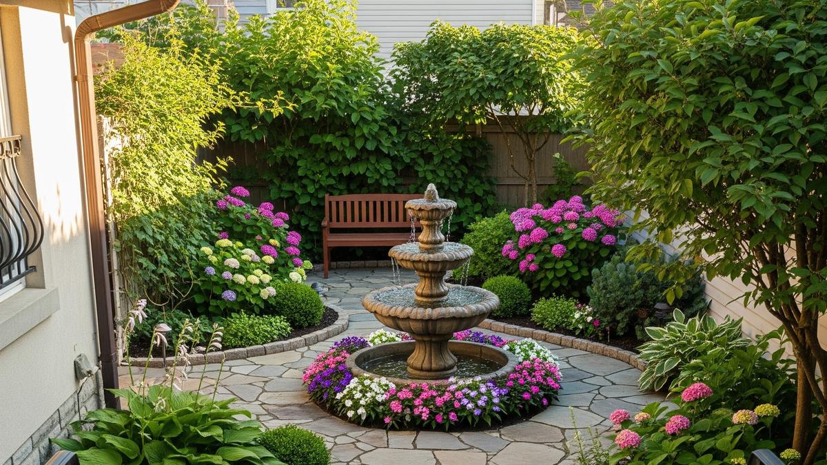 7 Desain Halaman Belakang Rumah dengan Jalur Batu dan Air Mancur, Asri dan Menenangkan