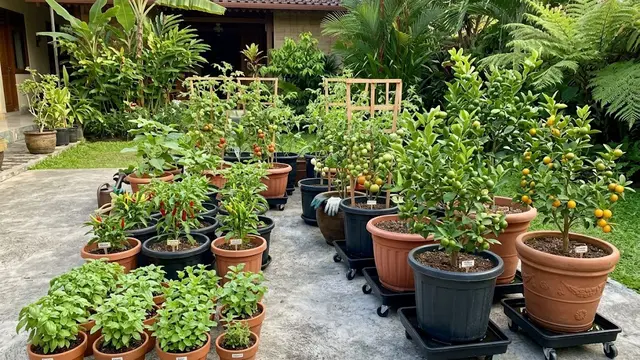 Membuat Taman Portable dengan Pot Beragam Ukuran