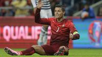 Bintang Portugal Cristiano Ronaldo dalam laga kontra Denmark (Reuters)