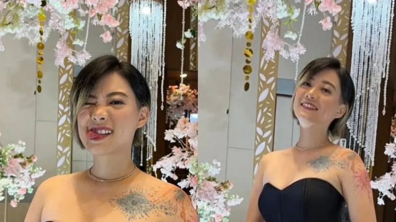 Leony tampil anggun saat kondangan