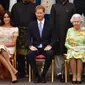 Meghan Markle, Pangeran Harry, dan Ratu Elizabeth (Foto: John Stillwell / POOL / AFP)