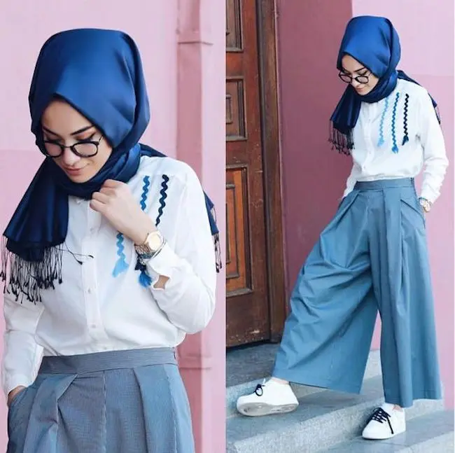 Busana kantor untuk cewek berhijab tampilan modis dan stylish. (Pinterest/Nazife)