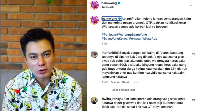 Baim Wong Jadi Korban Penipuan dengan Modus Phising Malware Dikirim Lewat Chat di WhatsApp