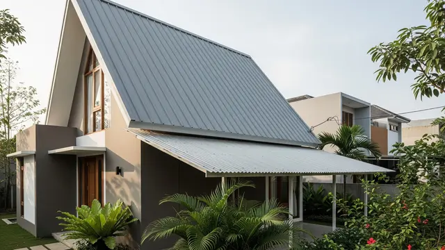 Rumah Minimalis Atap Trapesium dari Seng dengan Tambahan Asbes